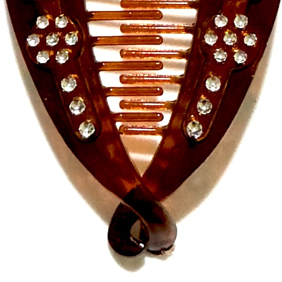 BOGO >  Vintage Large Fish Hinge Resin Rhinestone Hair Comb - Picture 4 of 7